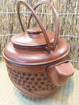 銅壺 日本古銅壺 飛機把銅壺 捶紋壺 錘紋銅壺 茶道具古美術