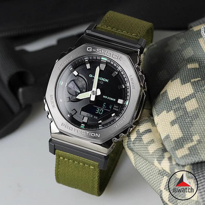 卡西歐 G-Shock GM-2100CB-3A 金屬錶殼綠色布錶帶男士運動模擬數字手錶