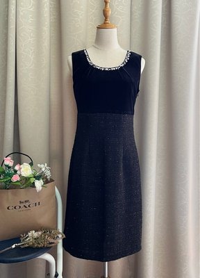 【MEDUSA 曼度莎】小香風黑色珍珠羊毛洋裝小禮服