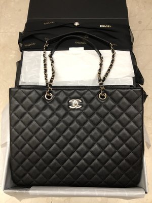 全新現貨 Chanel shopping tote GST 黑色荔枝皮 金釦 購物包 拖特包