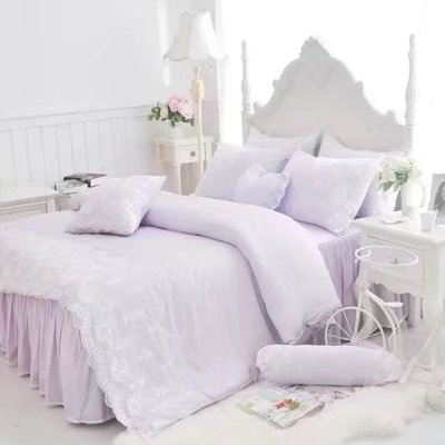 天絲床罩 標準雙人床罩 公主風床罩 綻放 紫色 蕾絲床罩 結婚床罩 床裙組 荷葉邊 100%天絲 tencel 佛你
