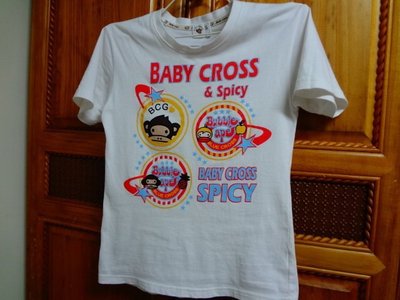 BABY CROSS 可愛猴子白色圓領短袖T恤 潮T 上衣 純棉S