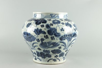 01QR-青花花鳥鴛鴦荷花紋罐高度30cm，口徑21.2cm，肚徑34cm,底徑20.8cm。-45785