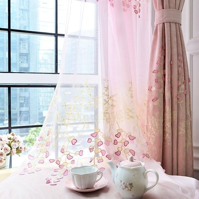 熱銷 田園浮雕繡花美式遮光窗簾布料 飄窗落地窗成品定制客廳臥室ptsxKK