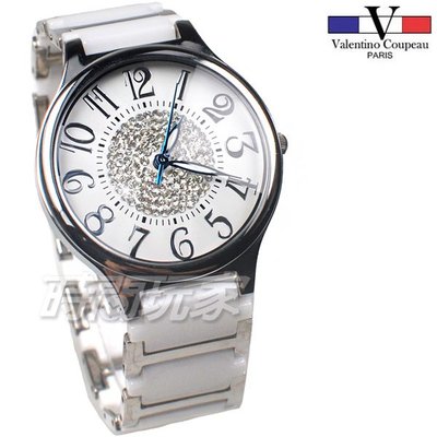 valentino coupeau 范倫鐵諾 古柏 個性 同心鑽 大錶框 水晶鑽陶瓷 夜光指針 白色 V60207白大