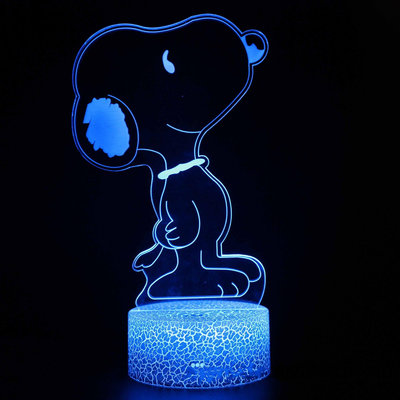 [現貨]史努比3D視覺立體燈 爆裂紋Snoopy 花生漫畫 寵物狗 七彩漸變 觸摸開關 錯覺燈 小夜燈 趣味創意禮物