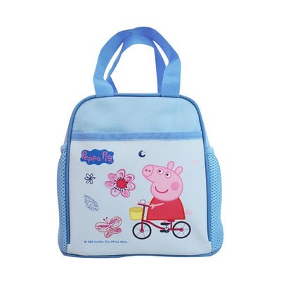 正版授權 Peppa Pig 佩佩豬 餐袋 便當袋 手提袋 兩側可放置水壺 藍色款 CCOCOS DK280