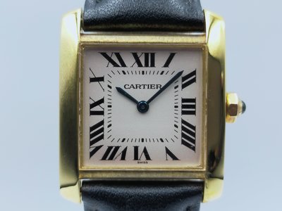 【發條盒子H1821】CARTIER 卡地亞 Tank Francaise 18k金石英 經典中型 皮帶錶款