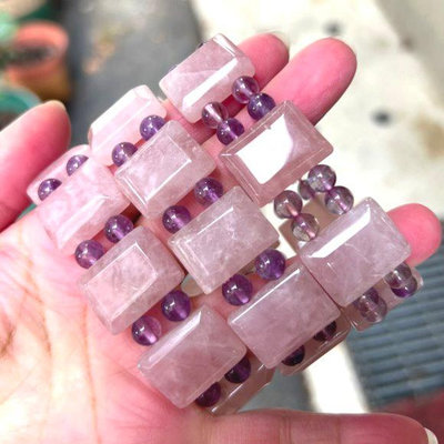 『晶鑽水晶』天然粉晶+天然紫水晶手鍊 粉晶20mm大手排 男生女生都適合