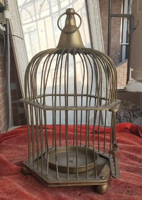 【二手】銅器老舊銅鳥籠，大個，有劃痕磕碰瑕疵，開門那有兩根銅焊點掉如 銅器 擺件 舊貨 【大掌櫃】-4588