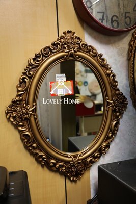 （台中 可愛小舖）歐式古典風格－古銅色立體玫瑰雕花橢圓掛鏡實品質感好壁鏡裝飾送禮店面裝飾化妝鏡臥室鏡民宿客房主臥室皆可用