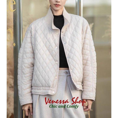 VENESSA~ 歐單 ED 新款 時尚菱格紋 輕薄保暖 寬鬆立領羽絨棒球外套 大碼 3色 (W1168)