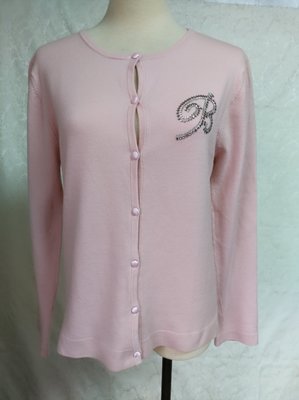 義大利製~專櫃LIFELIKE LINDARICO 95% 羊毛  貼鑽 粉色 毛衣外套 ~G16