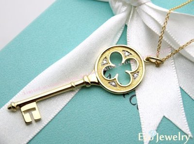 《Eco-jewelry》【Tiffany&amp;Co】經典款 18K金四葉鑰匙鑲鑽項鍊~專櫃真品 近新品