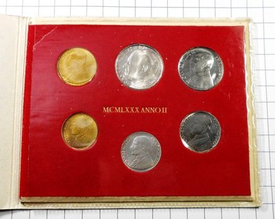 AC315 梵蒂岡1980年 約翰保羅二世系列 冊裝 共6枚壹組含銀幣一枚
