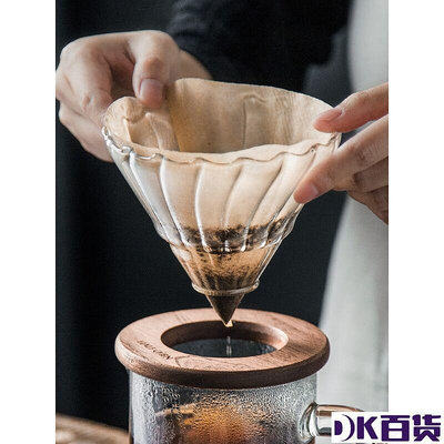 半辰 手沖咖啡濾杯家用滴漏式玻璃過濾器V60過濾杯帶木托咖啡器具【DK百貨】
