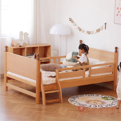 [紅蘋果傢俱] 櫸木系列 MLWH-308 成長床 櫸木床架 實木床架 床邊床 圍欄床 特價床架 雙人床 北歐風
