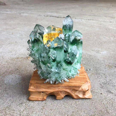 新品 天然水晶綠幽靈晶簇黃幽靈六菱水晶柱水晶塊結晶石原石促銷 可開發票