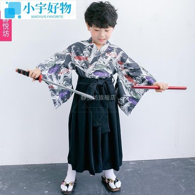 萬聖節服裝兒童cos日本武士振袖和服男童六節服裝傳統浴衣寫真-小宇好物