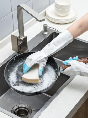 鯊魚油家務清潔手套女廚房加厚洗碗洗衣服防水手套冬季加絨耐用型~告白氣球