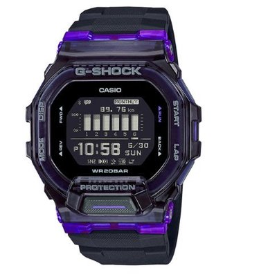 【金台鐘錶】CASIO卡西歐 G-SHOCK 藍牙連結智慧型手機 計步運動錶 (黑x紫) GBD-200SM-1A6