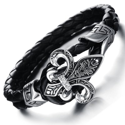 首飾 戒指 項鏈 手鏈 鈦鋼朋克歐美個性潮人搖滾 皮編織手鏈霸氣 復古男士高級感十字花手環