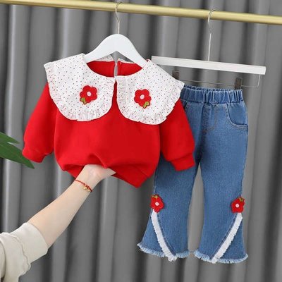 女寶寶秋裝洋氣兒童衣服春秋款嬰兒紅色過年童裝一歲女童新年套裝
