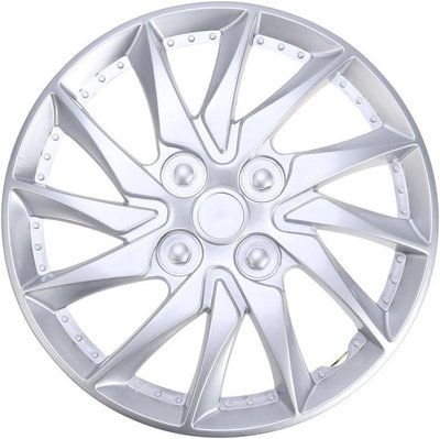 現貨汽車配件零件改裝汽車輪轂蓋14 寸 15 寸通用款輪轂蓋裝飾輪轂罩單色銀色款輪轂殼