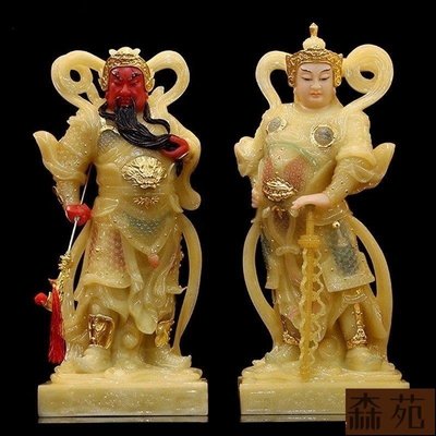 熱銷  漢白玉黃鑲金韋陀伽藍護法佛像伽藍韋馱韋陀菩薩神像關公擺件 B19481
