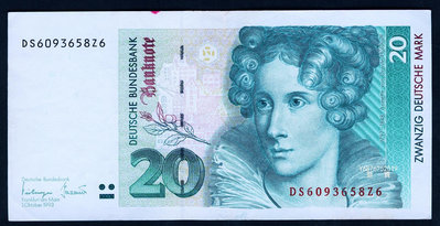 【鑒 寶】（外幣收藏） 德國紙幣 1993年版 20馬克（植物學家 許塞爾） 8成以上品相！ MYZ036