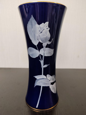 日本回流老香蘭社帝王藍 收腰白薔薇 白玫瑰描金花瓶 花入 花