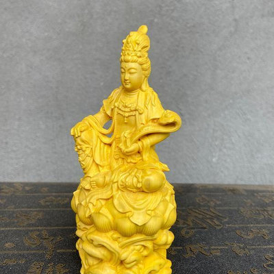 黃楊木雕家居裝飾品擺件如意觀音菩薩車內擺設自在觀音人物神像