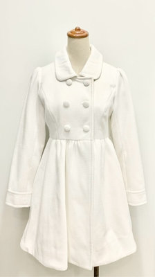 lizlisa肩抓摺公主雙排釦長袖洋裝款大衣外套日本LIZ日系白色長版外套