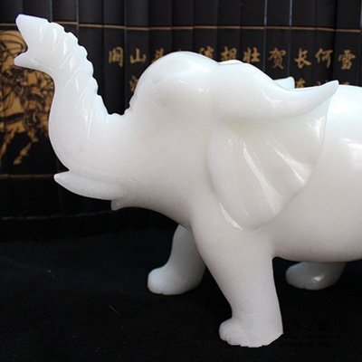 阿富汗白玉大象一對擺件大象玉石工藝品風水吉象擺件-追夢