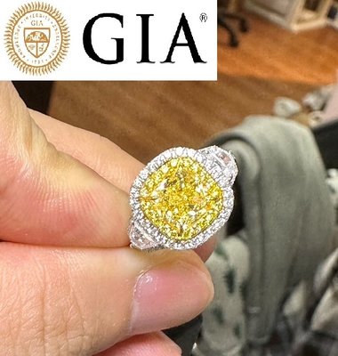 【台北周先生】天然Fancy黃色鑽石 2.02克拉 黃鑽 均勻Even分布 古董座墊切割 18K金美戒 送GIA證書