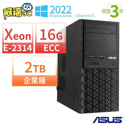 【阿福3C】ASUS華碩TS100伺服器E-2314/ECC 16G/2TB(企業級)/Server 2022 Essential/DVD-RW/三年保固