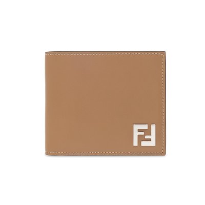 [全新真品代購-F/W23 新品!] FENDI FF帆布拼接 棕色皮革 對開短夾 / 皮夾