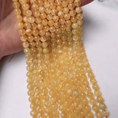 廠家直銷天然黃水晶圓珠diy 手工發簪串珠半成品散珠項鏈飾品配件