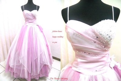 【時尚屋婚紗禮服】粉色蕾絲法式華麗設計師浪漫造型款《二手禮服》～Ｗ３２４(歡迎預約試穿)