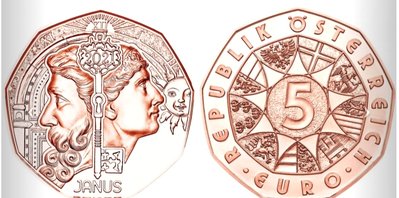 現貨熱銷-【紀念幣】歐洲 奧地利2021年5歐元紀念幣(諸神 之 門神亞努斯) 全新品相
