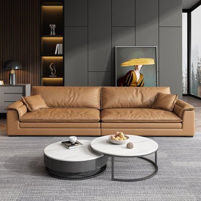 【現貨】紫桐意式科技布直排沙發小戶型簡約現代客廳超寬坐深網紅羽絨沙發