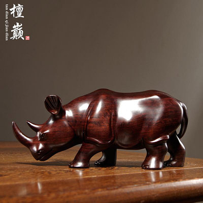 黑檀木雕犀牛擺件實木質雕刻家居客廳辦公室玄關裝飾紅木工藝禮品