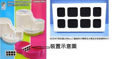 ACEPET(2片合購)高容量4公升三層噴泉式電動活水器NO.912 /飲水器專用活性碳過濾夾片/濾蕊/過濾棉/濾心