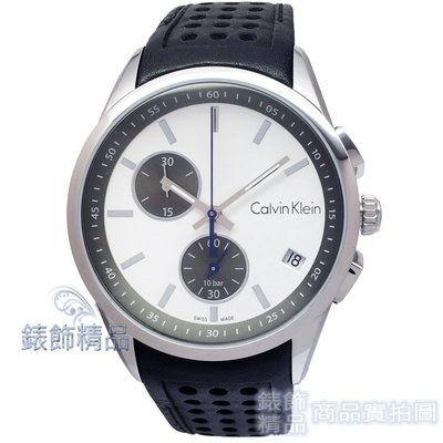 【錶飾精品】CK手錶 Calvin Klein K5A371C6 雙眼計時 銀白面 黑色皮帶 男錶