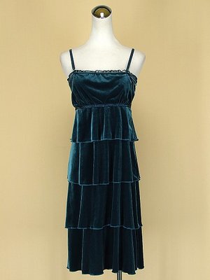貞新 LIZA 專櫃 寶藍平口細肩帶蕾絲絲絨洋裝F號(5197)