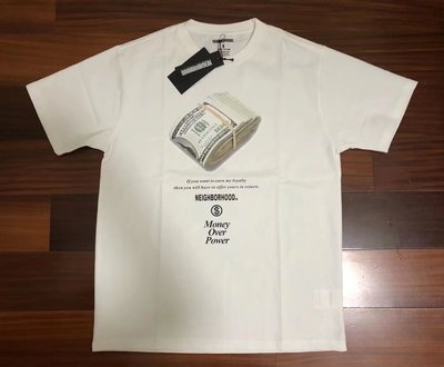 日本neighborhood潮牌22SS新款美元鈔票圖案白色男裝短袖T恤tee