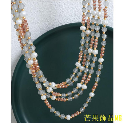 芒果飾品MG波西米亞 串珠 項鍊 玻璃石 天然石 淡水珍珠 串珠 時尚 個性 民族風 鎖骨鏈