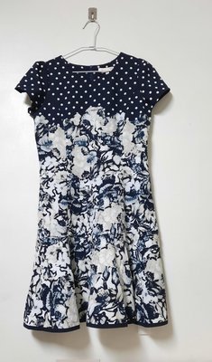清衣櫃↝出清↝復古花色深藍點點短袖洋裝 A31