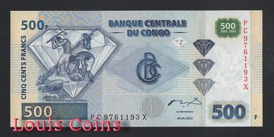【Louis Coins】B768-CONGO Democratic Repub--2002剛果紙幣500 Francs