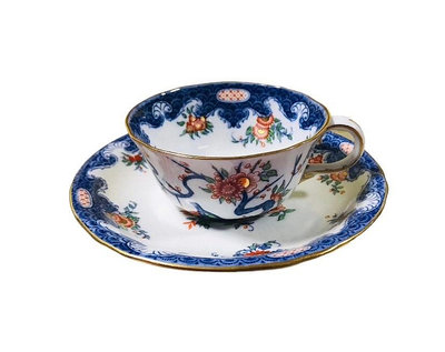 英國名瓷royal crown derby早期手繪藍色骨瓷杯